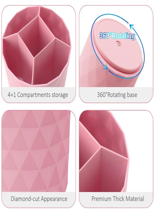 Nuozme Desk Organizer, 360-Degree Rotating Pencil Pen Holders For Desk, Diamond Pattern Pen Organizer With 5 Compartments, Cute Desk Accessories Decor For Office, School,Home,Art Supply (Pink) - Image 5
