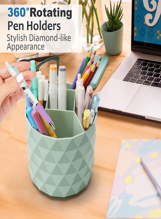 Nuozme Desk Organizer, 360-Degree Rotating Pencil Pen Holders For Desk, Diamond Pattern Pen Organizer With 5 Compartments, Cute Desk Accessories Decor For Office, School,Home,Art Supply (Pink) - Image 3