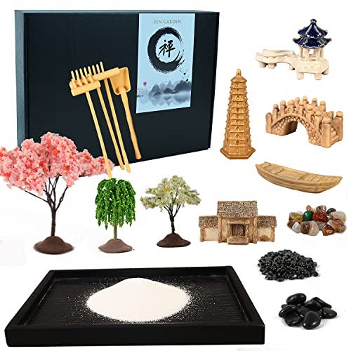 Yoquare Mini Zen Garden, White Sand, 10" x 7" Rectangular Plastic Tray with Meditation Accessories - Image 2