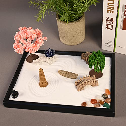 Yoquare Mini Zen Garden, White Sand, 10" x 7" Rectangular Plastic Tray with Meditation Accessories - Image 5
