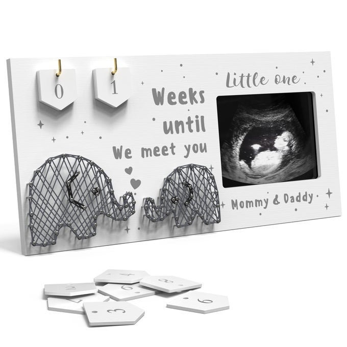 Baby Sonogram Picture Frame w Baby Countdown Weeks Standard 4x3 Ultrasound Photo Pregnancy Announcements Ideas Gender Reveal New Mom Expecting Parents Keepsake