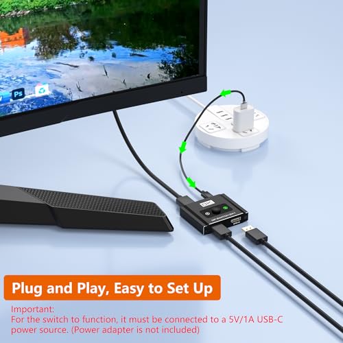Closs DisplayPort Switch 2 in 1 Out, 8K@60Hz DP 1.4 Switcher Selector Box, Unidirectional Display Port Switcher for Dual PCs & Gaming Consoles, 4K@144Hz DP Switch with DSC Support (DP Cables Not Included) - Image 3