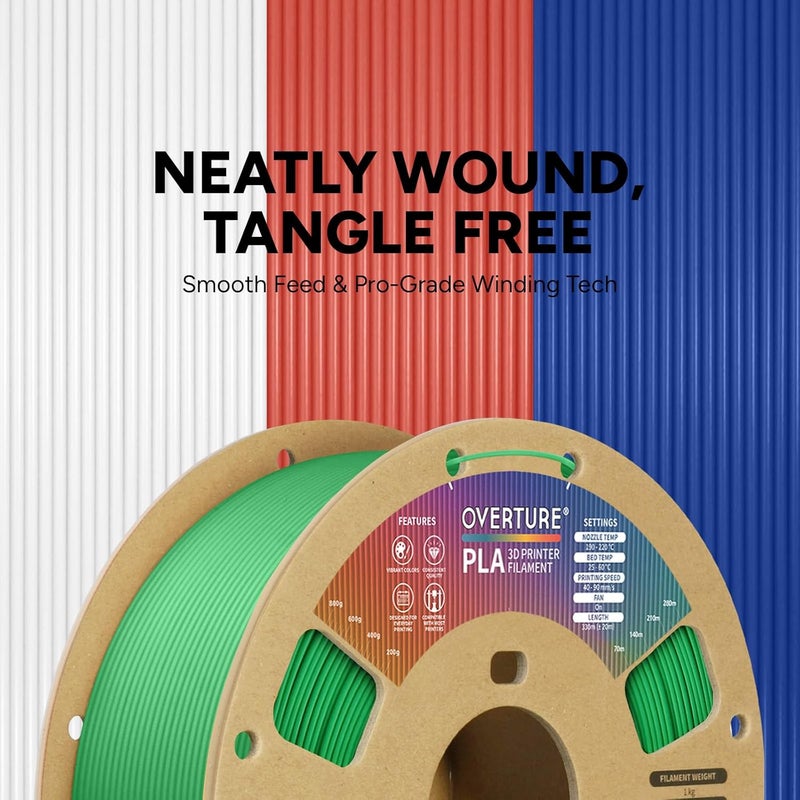 OVERTURE PLA Filament 1.75mm, Neatly Wound 3D Printer Filament 1kg Spool (2.2lbs), Dimensional Accuracy +/- 0.02 mm, Fit Most FDM 3D Printers (Green) - Image 2