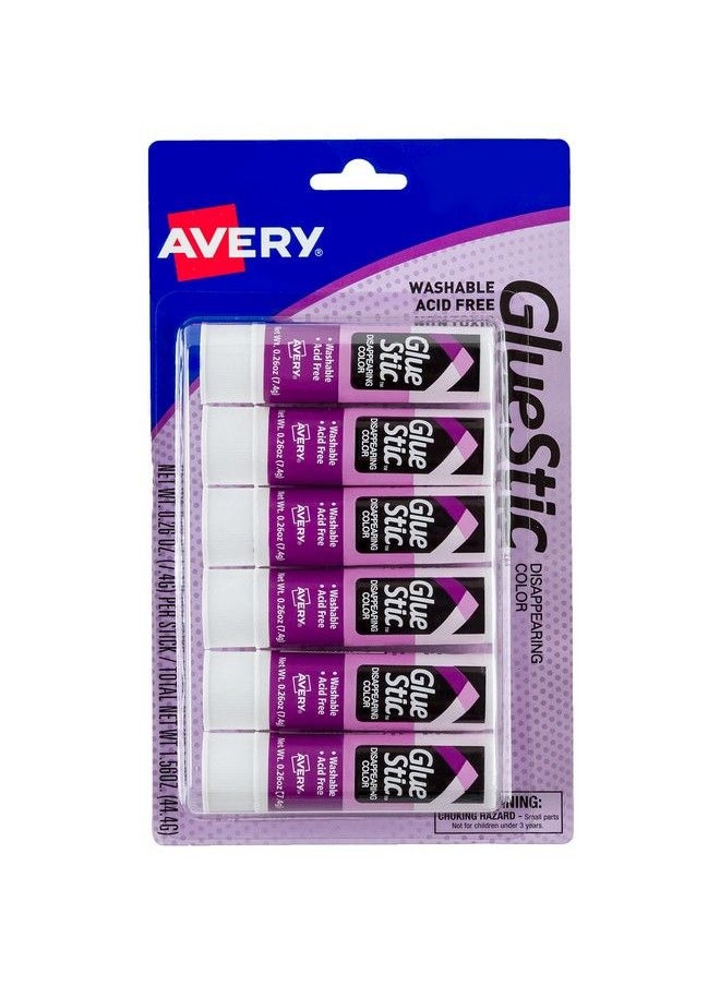 AVERY - Glue Stick Disappearing Purple Color Washable Nontoxic 0.26 Oz. Permanent Glue Stic 6Pk (98096) - Image 1