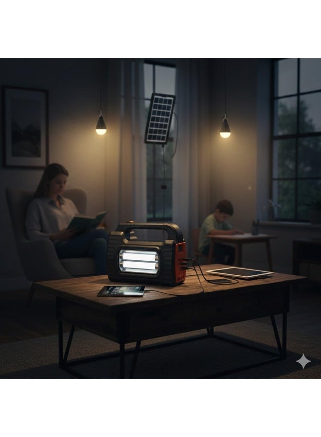 دينكس طاقة شمسية محمول مع لوحة شحن وكشاف LED وثلاث لمبات إضاءة - Image 3