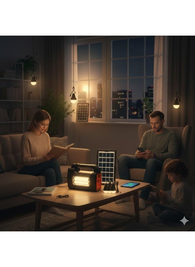 دينكس طاقة شمسية محمول مع لوحة شحن وكشاف LED وثلاث لمبات إضاءة - Image 2