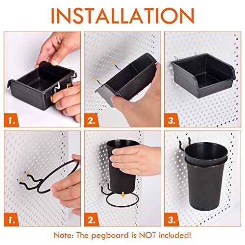 G.CORE 12 Pack Pegboard Bins PegBoard Cups with Hooks & Loops, Peg Board Hooks Assortment Organizer Accessory, Various Tools Storage Arrange System Kit for Garage Craft Workshop Workbench Hobby Office - Image 2
