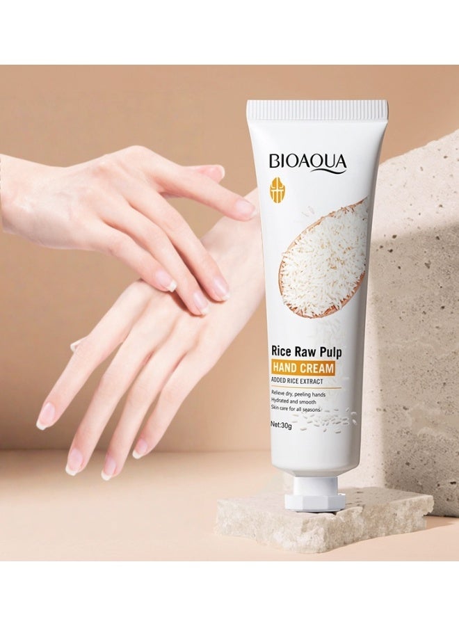 BIOAOUA Rice Puree Hand Cream,, Fast Absorbing Anti Ageing Hand Cream, Smooth And Soft Skin Crack Repair Cream To Remove Wrinkles Darkness 30g - Image 1