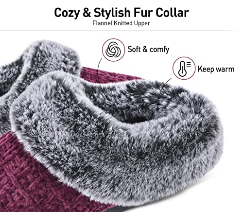 DL Women's House Slippers with Fuzzy Plush Faux Fur Collar, Memory Foam Slip on House Shoes with Indoor Outdoor Anti-Skid Rubber Sole, Purple, 7-8 - Image 2