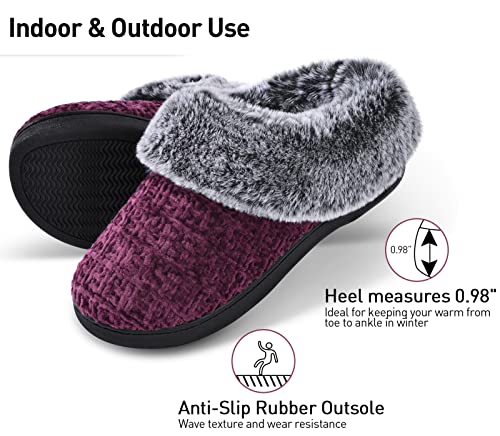 DL Women's House Slippers with Fuzzy Plush Faux Fur Collar, Memory Foam Slip on House Shoes with Indoor Outdoor Anti-Skid Rubber Sole, Purple, 7-8 - Image 3