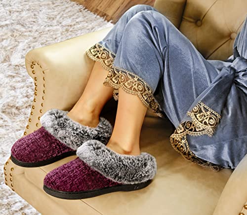 DL Women's House Slippers with Fuzzy Plush Faux Fur Collar, Memory Foam Slip on House Shoes with Indoor Outdoor Anti-Skid Rubber Sole, Purple, 7-8 - Image 5