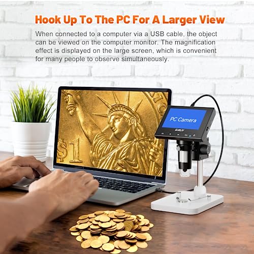 Elikliv Microscope, LCD Digital Coin Microscope 1000x, Coin Magnifier with 8 Adjustable LED Lights, PC View Compatible with Windows/MacBook, EDM4, 4.3-Inch - Image 4