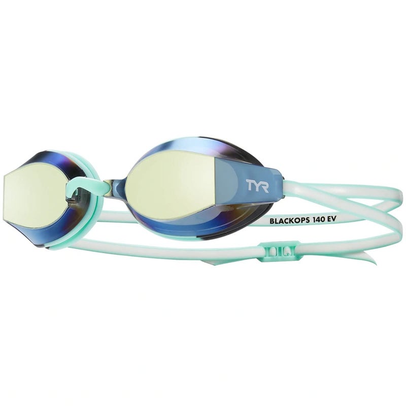TYR Black Ops 140 EV Racing Mirrored Swim Goggles Women's Fit, Gold/Mint - Image 1