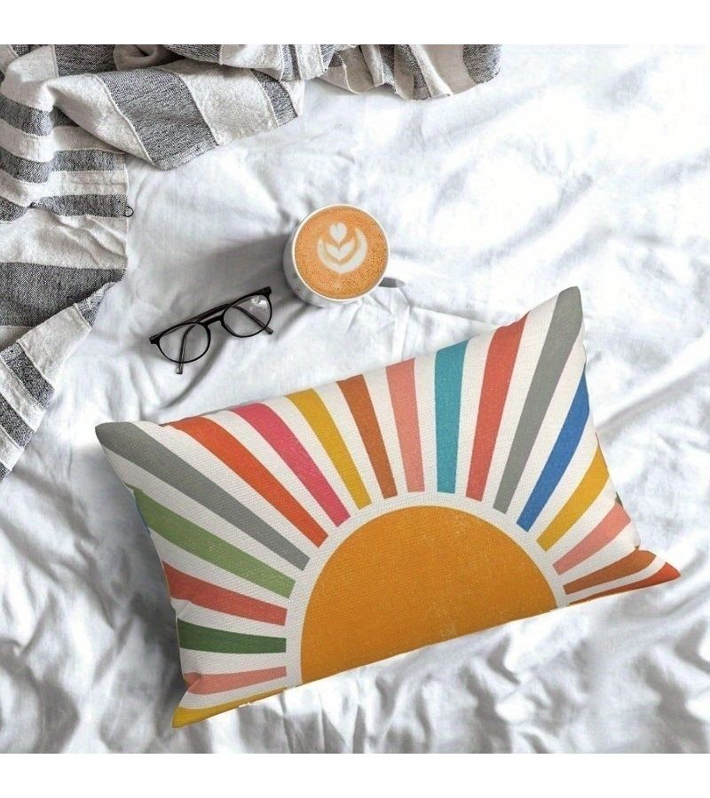 Set Of 2 Yellow Striped Sunshine Outdoor Throw Pillow Covers 12x20 Lumbar - Image 2