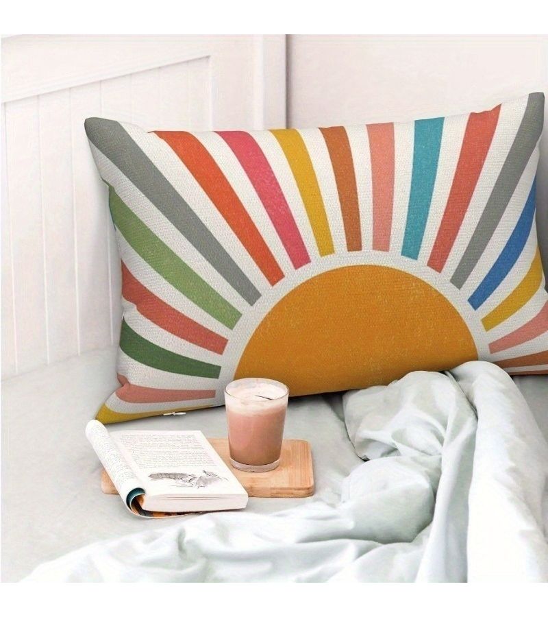 Set Of 2 Yellow Striped Sunshine Outdoor Throw Pillow Covers 12x20 Lumbar - Image 5