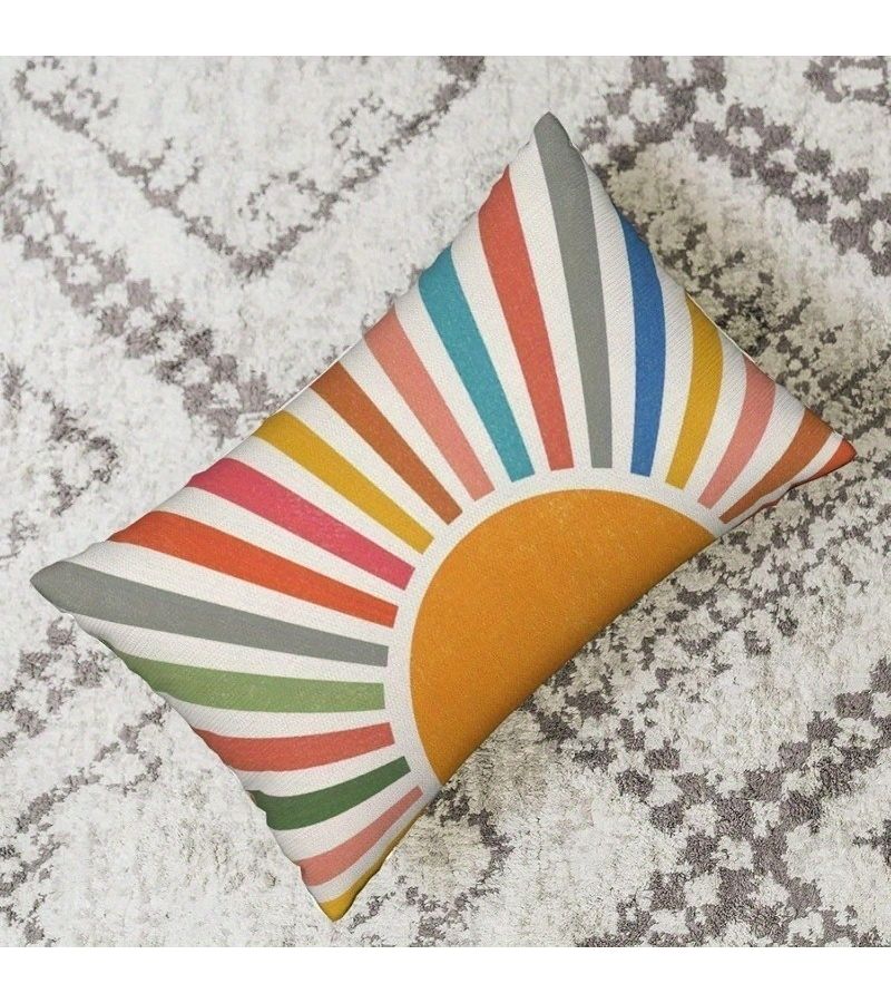 Set Of 2 Yellow Striped Sunshine Outdoor Throw Pillow Covers 12x20 Lumbar - Image 4
