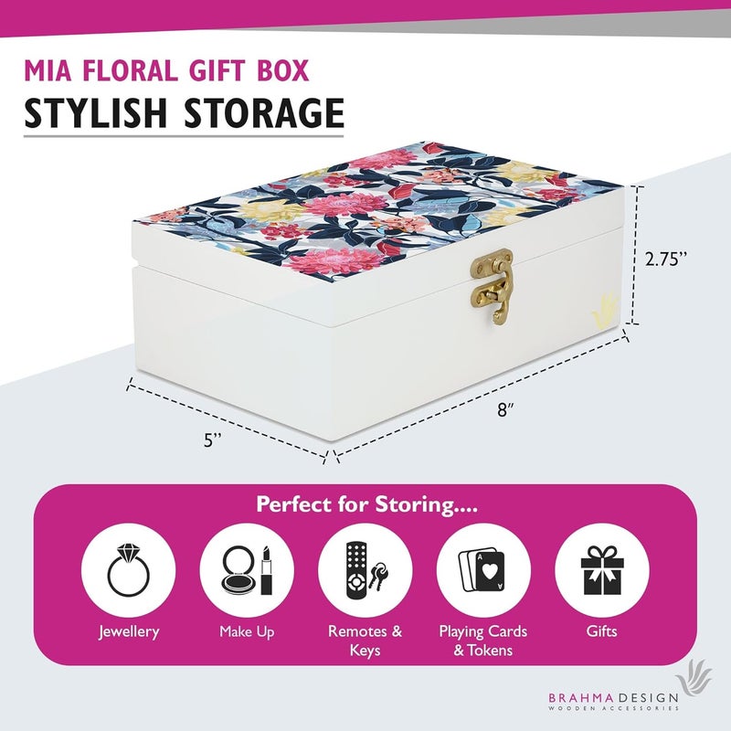 BRAHMA DESIGN BRAHMA DESIGN Decorative Gift Box for Presents in Mia Floral Design Size 8 x 5 x 275 Jewellery Box Tarot Box Vintage Box Knickknacks Storage Trunk Organiser Gift Box for Packing  - Image 2
