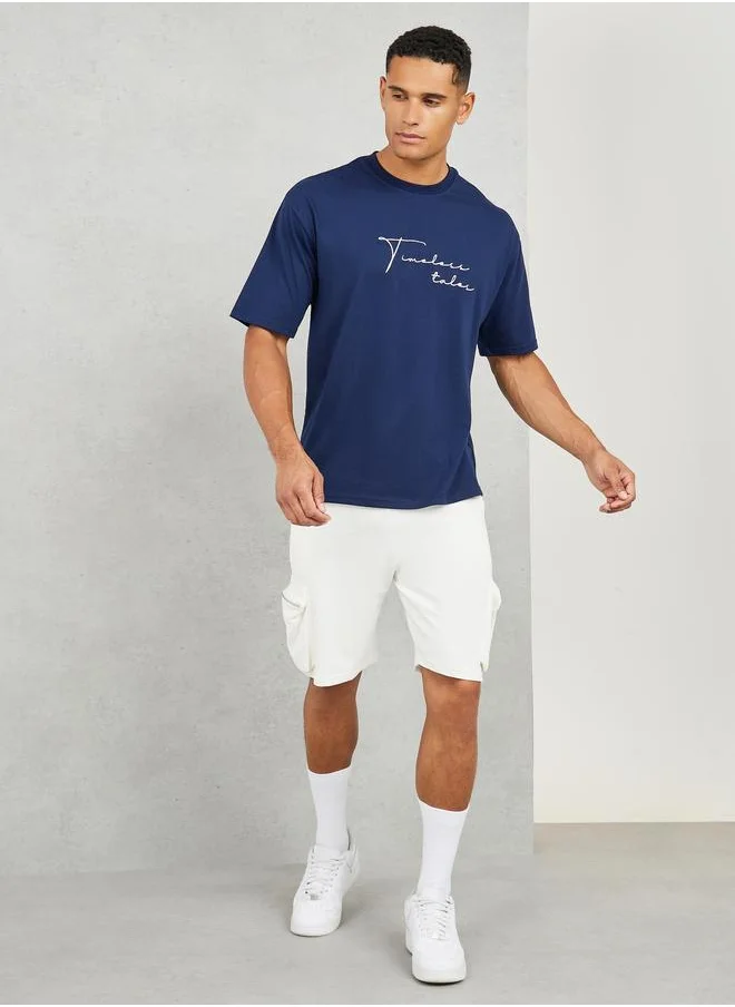 ستايلي Styli Cotton Rich Oversized Embroidered Timeless Tales T-Shirt