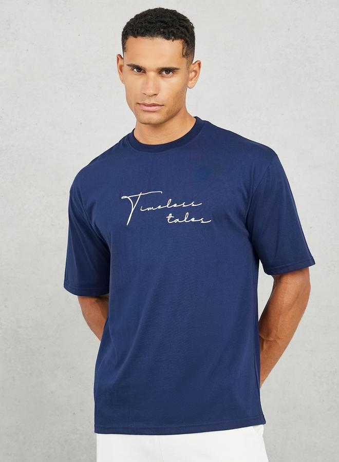 Styli Styli Cotton Rich Oversized Embroidered Timeless Tales T-Shirt  - Image 3