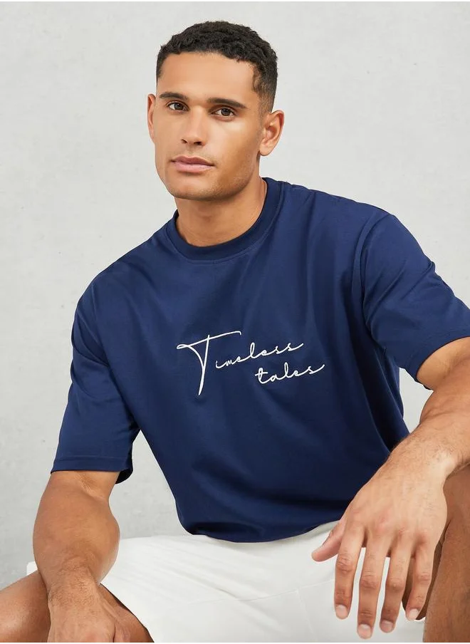 ستايلي Styli Cotton Rich Oversized Embroidered Timeless Tales T-Shirt