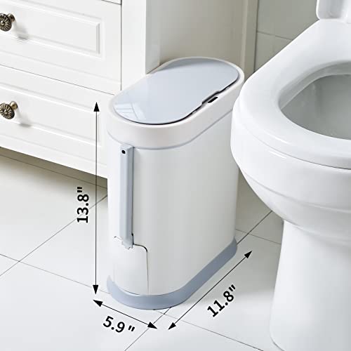 ELPHECO Bathroom Trash Can with Toilet Brush 2.5 Gallon Waterproof Trash Bin Smart Garbage can with lid Motion Sensor Waste Bin Automatic Bathroom Decor (White) - Image 2