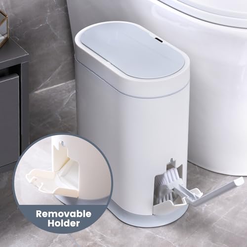ELPHECO Bathroom Trash Can with Toilet Brush 2.5 Gallon Waterproof Trash Bin Smart Garbage can with lid Motion Sensor Waste Bin Automatic Bathroom Decor (White) - Image 3