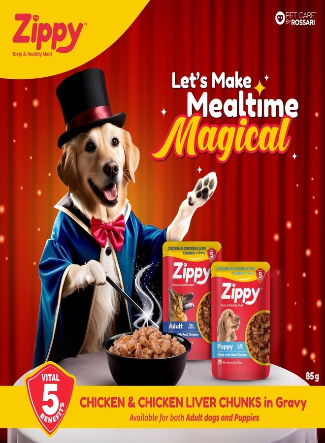 ZIPPY 1-12 Month Puppy Dog Food 4080g, Pack of 48 (85g Each Pack) Chicken & Liver Chunks in Gravy of Real Chicken | Gravy Meal Helps Strengthen Dog’s Immune System | Maintaining Strong Bones & Teeth - Image 3