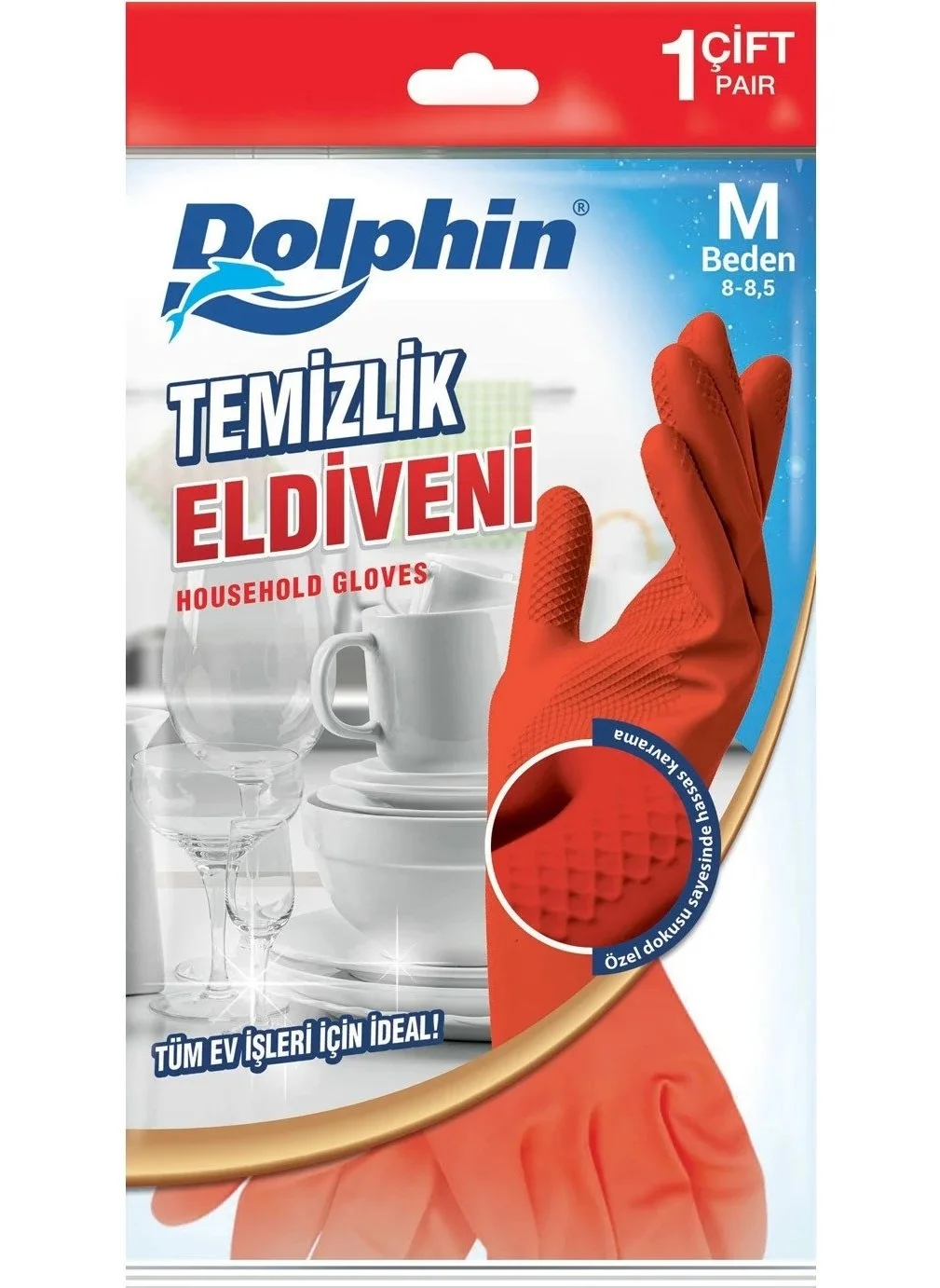 Dolphin Dishwashing Gloves Red 3 Pieces