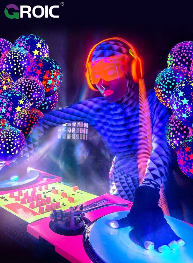 GROIC 100 Pcs UV Neon Balloons,Neon Polka Dot Glow Party Balloons UV Black Light Balloons Glow in the dark for Birthday Decorations Wedding Glow Party,Party Balloons,Party Supplies - Image 2