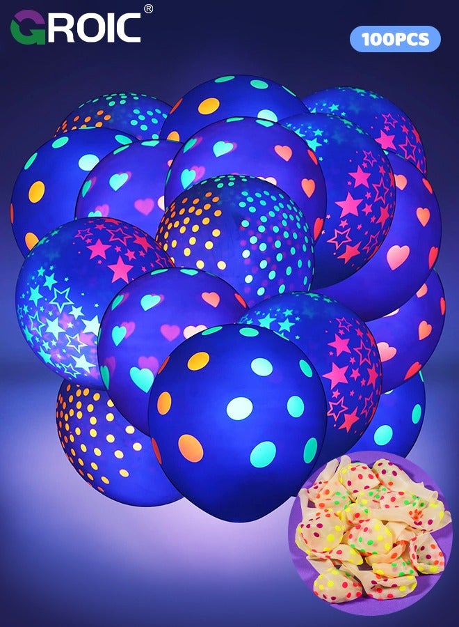 GROIC 100 Pcs UV Neon Balloons,Neon Polka Dot Glow Party Balloons UV Black Light Balloons Glow in the dark for Birthday Decorations Wedding Glow Party,Party Balloons,Party Supplies - Image 1