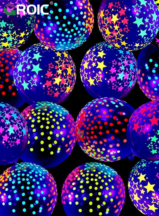 GROIC 100 Pcs UV Neon Balloons,Neon Polka Dot Glow Party Balloons UV Black Light Balloons Glow in the dark for Birthday Decorations Wedding Glow Party,Party Balloons,Party Supplies - Image 5