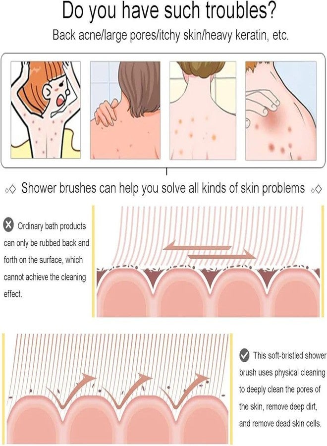 KRIVTEJ 2Pack Soft Bristle Body Brush - Long Handle Shower Back Scrubber for Men, Women & Elderly, Gentle Exfoliation & Massage, Improves Circulation, Reaches Every Part of Back, Spa-Quality Skin Care at Home - Image 3