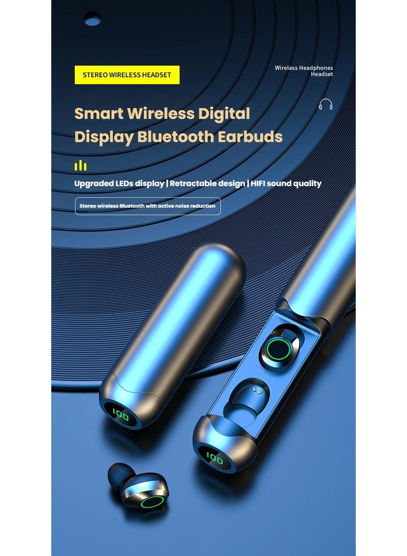 Wireless Bluetooth Black Earbuds Earphones with LED Charging Case, Compact True Wireless TWS Earbuds Earphone with Charger Charging Box, Lightweight Bluetooth Long Playtime Standby Fast Charging Earphones 24H Play with Charging Case - Image 2