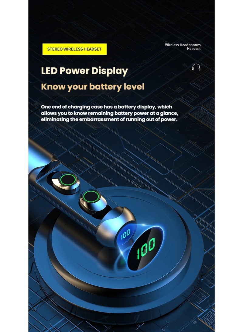 Wireless Bluetooth Black Earbuds Earphones with LED Charging Case, Compact True Wireless TWS Earbuds Earphone with Charger Charging Box, Lightweight Bluetooth Long Playtime Standby Fast Charging Earphones 24H Play with Charging Case - Image 3