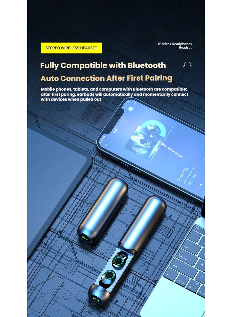 Wireless Bluetooth Black Earbuds Earphones with LED Charging Case, Compact True Wireless TWS Earbuds Earphone with Charger Charging Box, Lightweight Bluetooth Long Playtime Standby Fast Charging Earphones 24H Play with Charging Case - Image 5