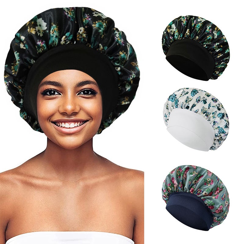 New Wide-Brimmed Printed Nightcap Hair Care Cap Fashion Elastic Wash Cap Colored Chemotherapy Cap Shower Cap - Image 2