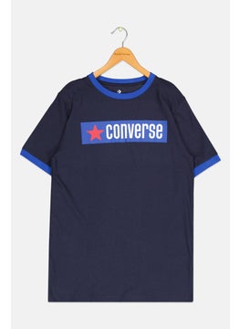 Kids Boy Graphic Print Short Sleeves T-Shirt, Navy Blue