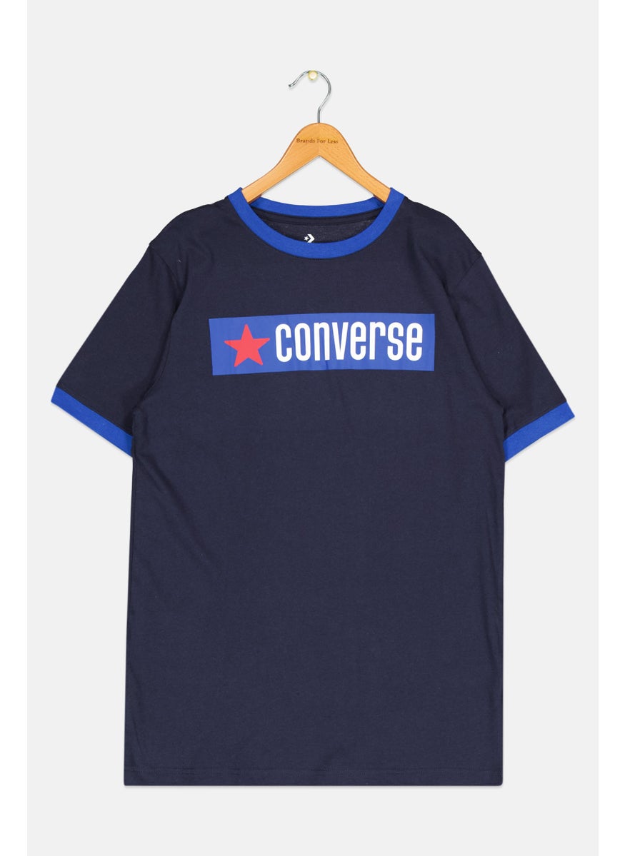 CONVERSE - Kids Boy Graphic Print Short Sleeves T-Shirt, Navy Blue - Image 1
