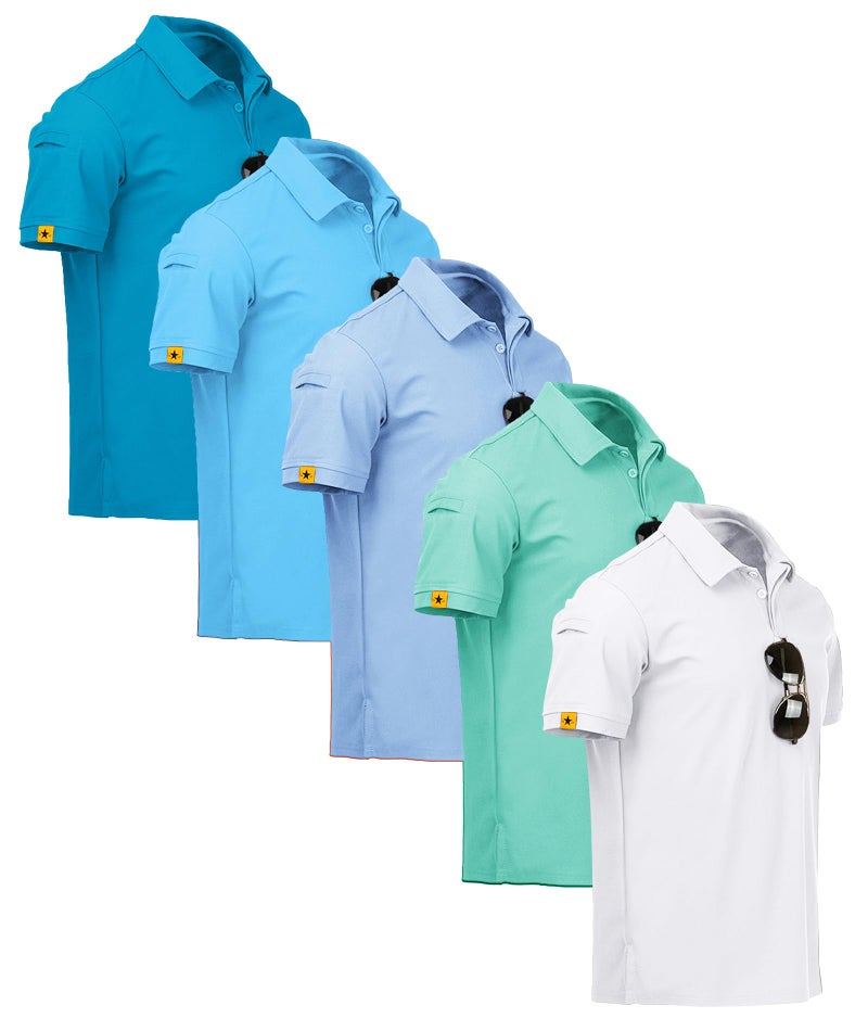 ZITY 5 Pack Mens Polo Shirt Short Sleeve Sports Golf Tennis T-Shirt Moisture-Wicking Summer Shirts White Moon Bluegreen Turquoise Sky XL - Image 1