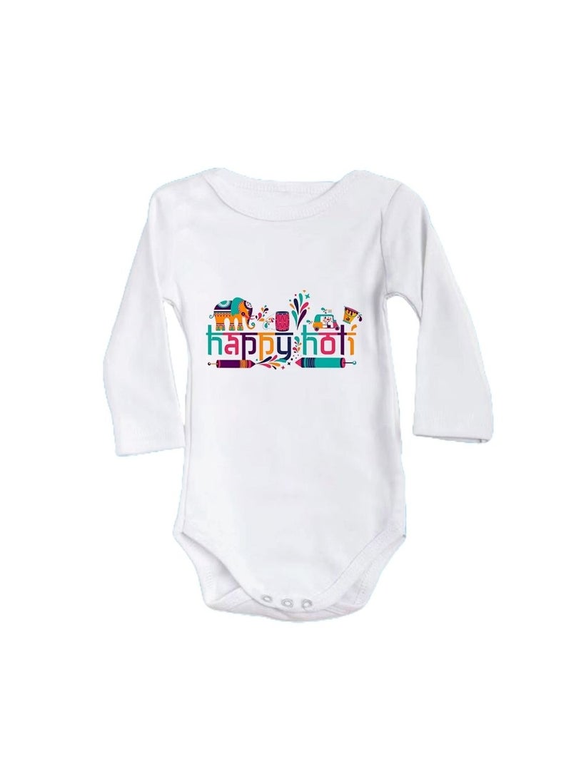 Holi Festival Baby Romper كم طويل|نسيج قطني|بذلة للأولاد والبنات - ملابس ناعمة ومسامية للاحتفالات الاحتفالية|خفيفة الوزن - Image 1