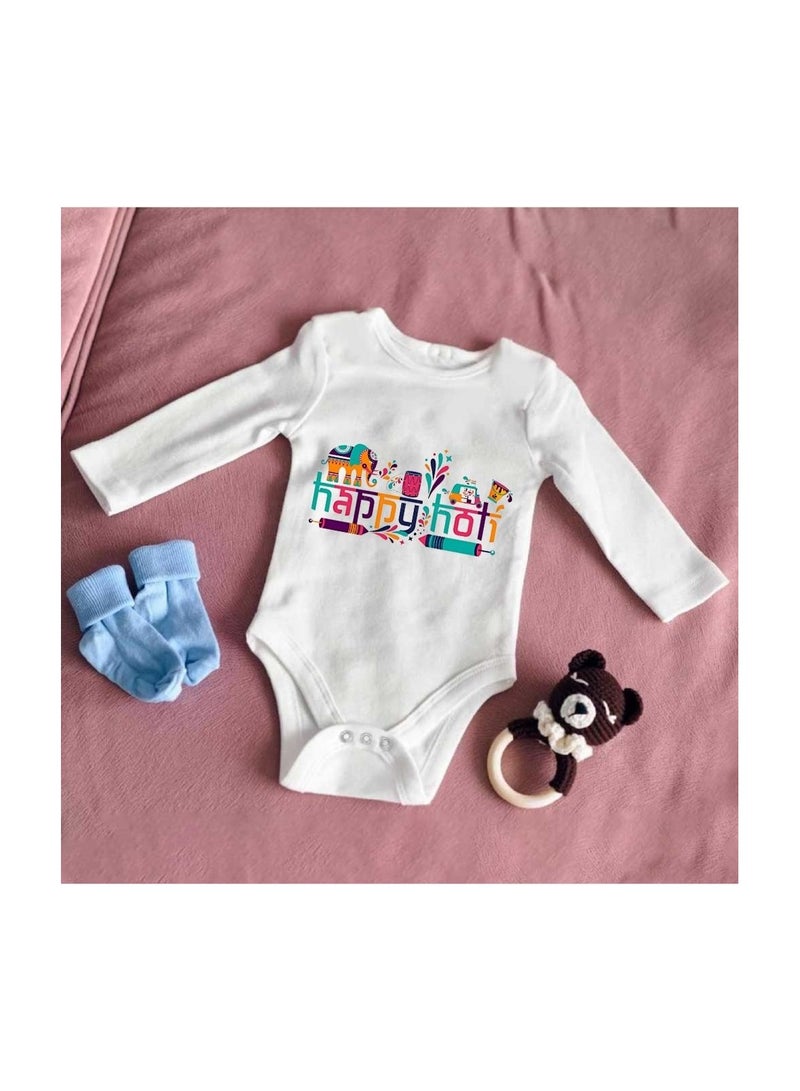 Holi Festival Baby Romper كم طويل|نسيج قطني|بذلة للأولاد والبنات - ملابس ناعمة ومسامية للاحتفالات الاحتفالية|خفيفة الوزن - Image 2