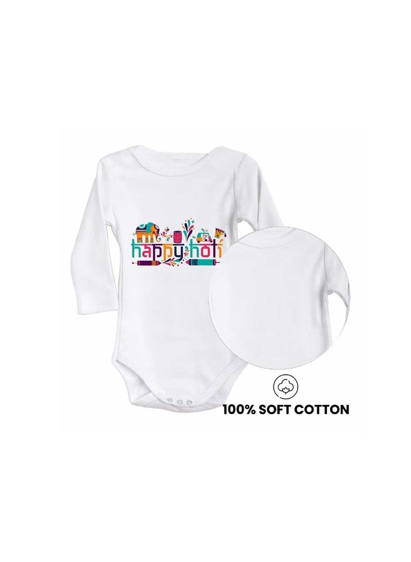 Holi Festival Baby Romper كم طويل|نسيج قطني|بذلة للأولاد والبنات - ملابس ناعمة ومسامية للاحتفالات الاحتفالية|خفيفة الوزن - Image 3