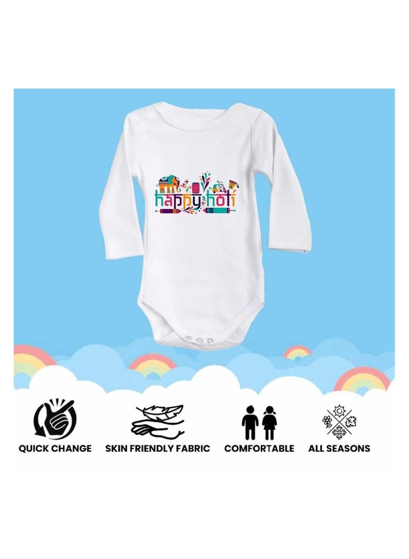 Holi Festival Baby Romper كم طويل|نسيج قطني|بذلة للأولاد والبنات - ملابس ناعمة ومسامية للاحتفالات الاحتفالية|خفيفة الوزن - Image 4
