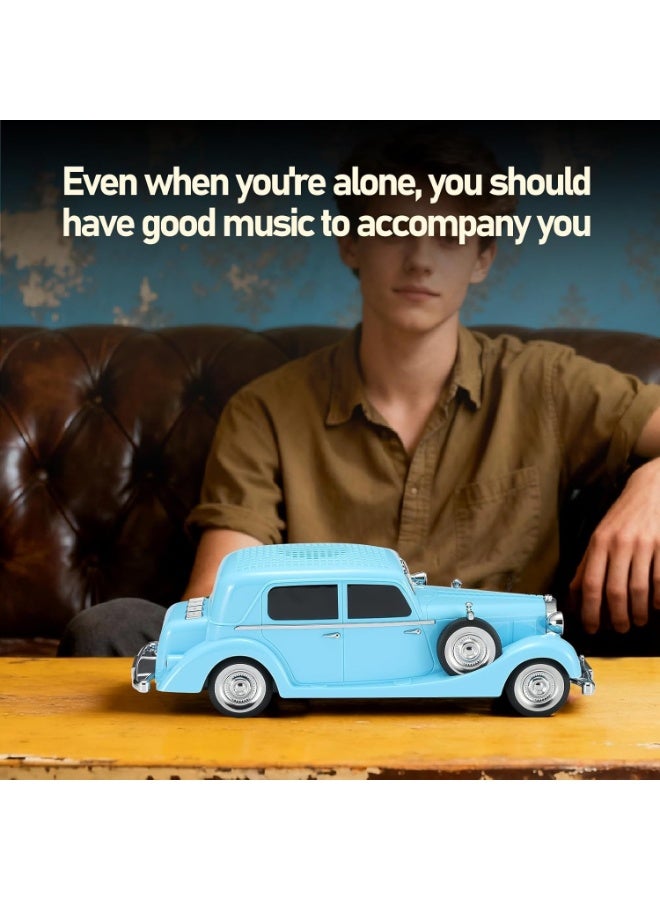 Lacoz WS-1934 Retro Classic Car Bluetooth Speaker Vintage Car Design Wireless Speaker with FM Radio, TF Card, USB Playback, Hands-Free Calling & TWS Support 1500mAh Battery, HD Stereo Sound Blue - Image 2