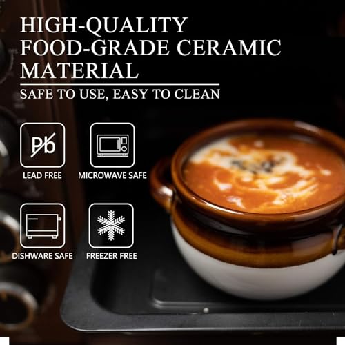 Vumdua Soup Bowls with Handles, 16 Oz Ceramic French Onion Soup Bowls (Brown) - Image 2