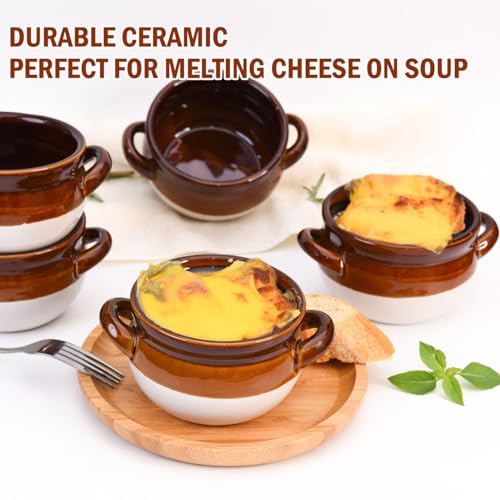 Vumdua Soup Bowls with Handles, 16 Oz Ceramic French Onion Soup Bowls (Brown) - Image 5