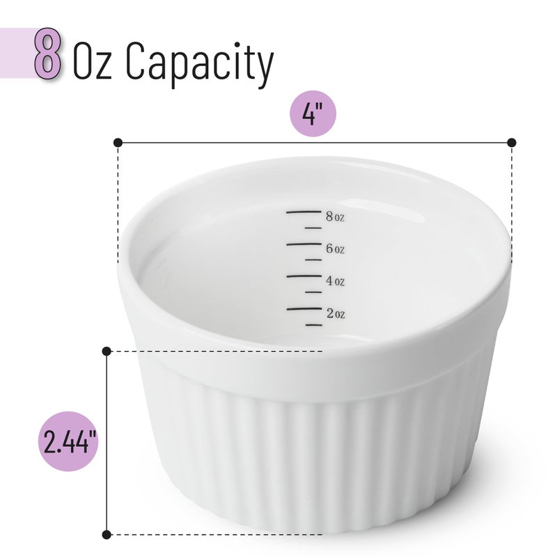Brew To A Tea BTaT- Ramekins, 8 oz, Set of 8, Ramekins for Baking, Ramekin with Measurement Markings, Creme Brulee Dishes, Souffle Cups, Custard Cups, Ceramic Bakeware, Souffle Dish, Small Ceramic Bowl, Christmas Gifts - Image 3