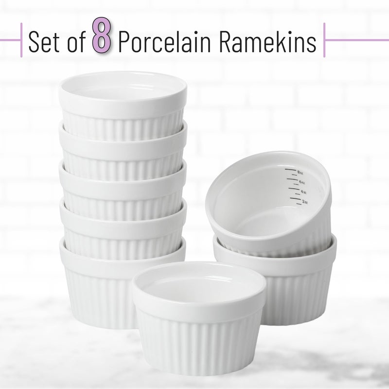 Brew To A Tea BTaT- Ramekins, 8 oz, Set of 8, Ramekins for Baking, Ramekin with Measurement Markings, Creme Brulee Dishes, Souffle Cups, Custard Cups, Ceramic Bakeware, Souffle Dish, Small Ceramic Bowl, Christmas Gifts - Image 2