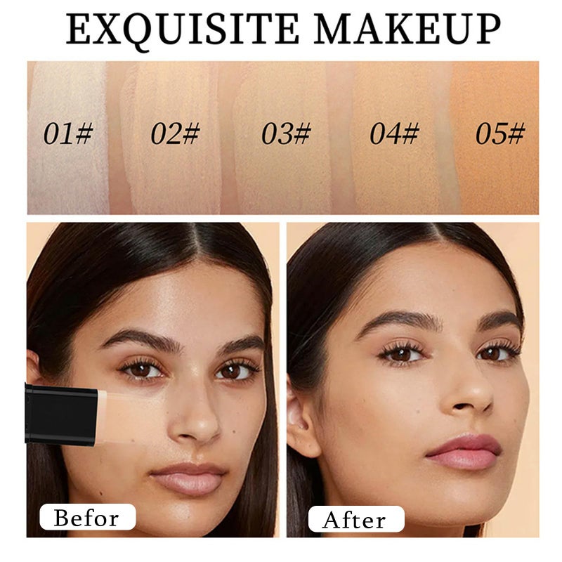 Vienflona Foundation Stick, 2 in 1 Dual-Ended Long-Lasting Concealer Korean Foundation Contour Stick, Waterproof Contouring foundation with Brush, Full Coverage Matte Finish for Face Makeup(02#NATURAL) - Image 5