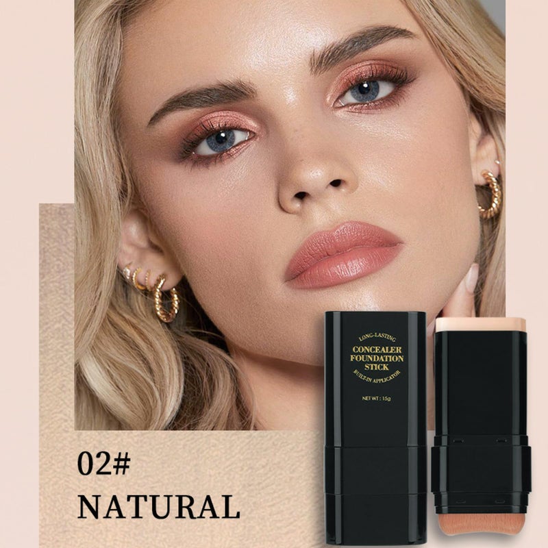 Vienflona Foundation Stick, 2 in 1 Dual-Ended Long-Lasting Concealer Korean Foundation Contour Stick, Waterproof Contouring foundation with Brush, Full Coverage Matte Finish for Face Makeup(02#NATURAL) - Image 3